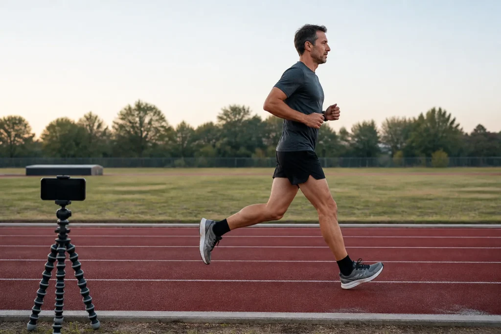 Runner recorded from the side to check foot placement and overstriding