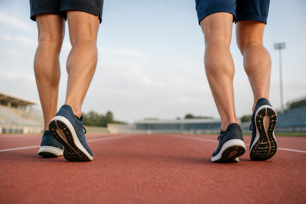 Two runners showing subtle inward and outward foot loading on a track